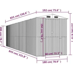 Trädgårdsskjul i galvaniserat stål | Förvaringslösning för redskap | Mått: 192x85x223 cm | Färg: Antracit
