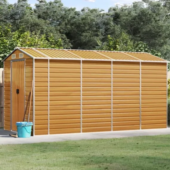 Trädgårdsskjul i galvaniserat stål - Förvaringslösning för verktyg | Färg: Ljusbrun | Storlek: 191x385x198 cm