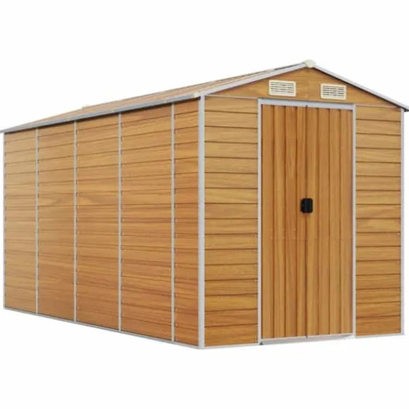 Trädgårdsskjul i galvaniserat stål - Förvaringslösning för verktyg | Färg: Ljusbrun | Storlek: 191x385x198 cm