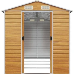 Trädgårdsskjul i galvaniserat stål - Förvaringslösning för verktyg | Färg: Ljusbrun | Storlek: 191x385x198 cm