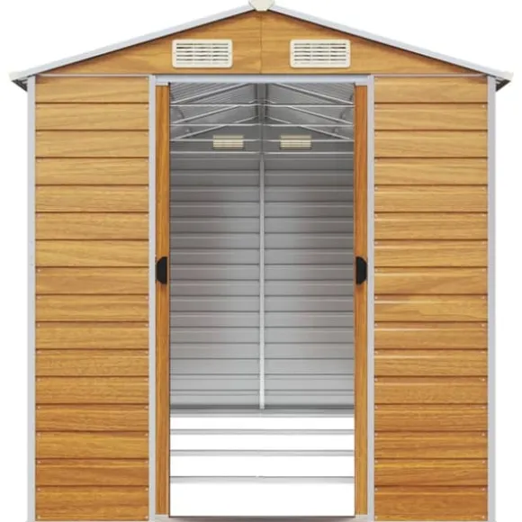 Trädgårdsskjul i galvaniserat stål - Förvaringslösning för verktyg | Färg: Ljusbrun | Storlek: 191x385x198 cm