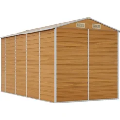 Trädgårdsskjul i galvaniserat stål - Förvaringslösning för verktyg | Färg: Ljusbrun | Storlek: 191x385x198 cm