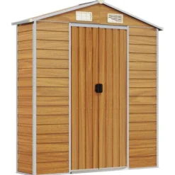 Trädgårdsskjul i galvaniserat stål - Förvaringslösning för verktyg | Färg: Ljusbrun | Storlek: 191x385x198 cm