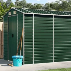 Trädgårdsskjul i galvaniserat stål - Utomhusförvaring | Färg: Grön | Storlek: 191x640x198 cm