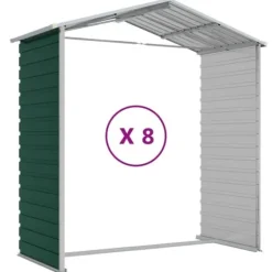 Trädgårdsskjul i galvaniserat stål - Utomhusförvaring för verktyg | Färg: Grön | Storlek: 191x725x198 cm