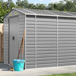 Trädgårdsskjul i galvaniserat stål - Långvarig utomhusförvaring | Färg: Ljusgrå | Storlek: 191x89,5x198 cm