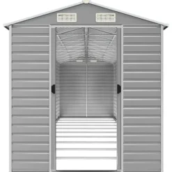 Trädgårdsskjul i galvaniserat stål - Långvarig utomhusförvaring | Färg: Ljusgrå | Storlek: 191x89,5x198 cm