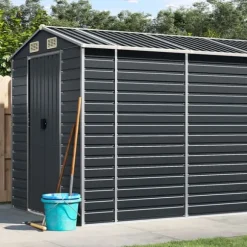 Trädgårdsskjul i galvaniserat stål för utomhusförvaring | Färg: Antracit | Storlek: 191x640x198 cm