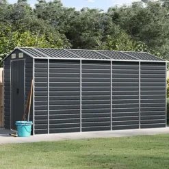 Trädgårdsskjul i galvaniserat stål | Antracit | Storlek: 191x385x198 cm