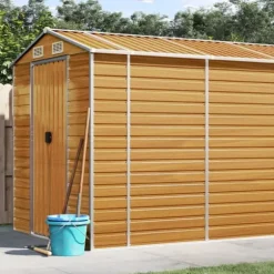 Trädgårdsskjul i galvaniserat stål - Robusta förvaringslösningar | Färg: Ljusbrun | Storlek: 191x81x198 cm