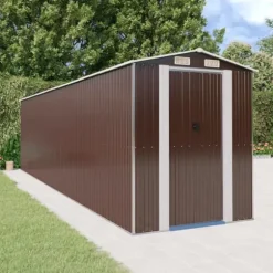 Trädgårdsskjul i mörkbrun galvaniserat stål - Förvaring för redskap | Storlek: 192x772x223 cm | Färg: Mörkbrun