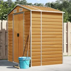 Trädgårdsskjul ljusbrun 191x130x198 cm galvaniserat stål