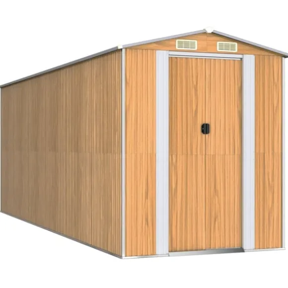 Trädgårdsskjul ljusbrun 192x523x223 cm galvaniserat stål