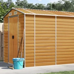 Trädgårdsskjul ljusbrun 191x895x198 cm galvaniserat stål