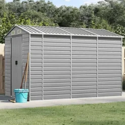 Trädgårdsskjul ljusgrå 191x300x198 cm galvaniserat stål