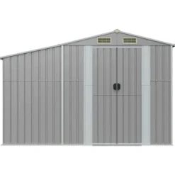 Trädgårdsskjul med ventilering - Robust förvaring i galvaniserat stål | Färg: Grå | Storlek: 277x93x179 cm