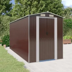 Trädgårdsskjul mörkbrun 192x440x223 cm galvaniserat stål