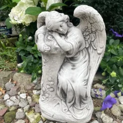 Trädgårdsskulptur Betongfigur Grå Ängel