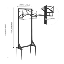 Trädgårdsslanghållare - Fristående slangställ - Järn - Med jordspett - Belastning 22,68 kg - Mått 38×18×86 cm - Totalhöjd 106 cm - Svart