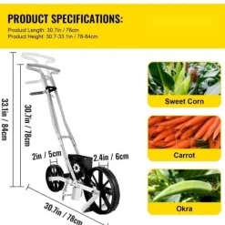 Trädgårdssåmaskin i metall, med 6 fröplattor, manuell radsådd för gräsfrön och bakgårdsjordbruk.
