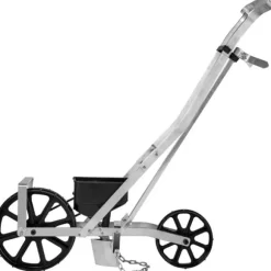 Trädgårdssåmaskin i metall, med 6 fröplattor, manuell radsådd för gräsfrön och bakgårdsjordbruk.