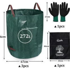 Trädgårdssoppsäckar - A365 - 3-pack - 272 L - Robust polypropen - Fällbara och självsamlande