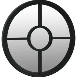 Trädgårdsspegel rund i svart järn för utomhusbruk | Storlek: 60x4 cm