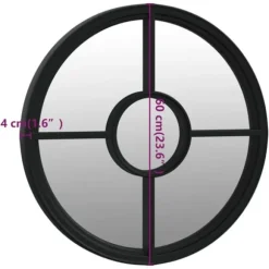 Trädgårdsspegel rund i svart järn för utomhusbruk | Storlek: 60x4 cm