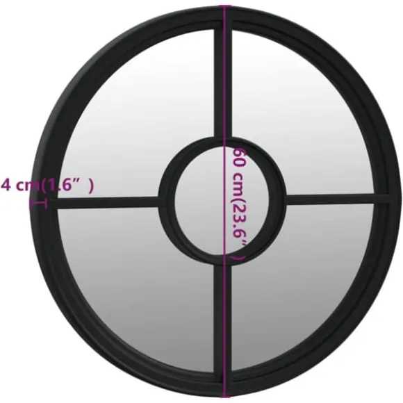 Trädgårdsspegel rund i svart järn för utomhusbruk | Storlek: 60x4 cm