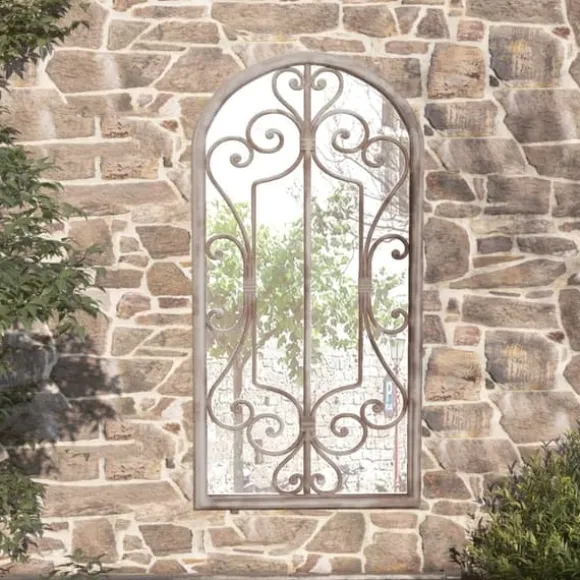 Trädgårdsspegel sandfärgad 70x30 cm järn för utomhusbruk