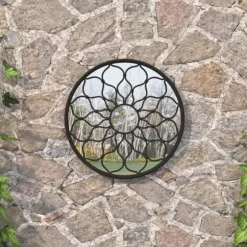 Trädgårdsspegel svart 40x3 cm rund järn för utomhusbruk