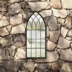 Trädgårdsspegel svart 70x30 cm järn för utomhusbruk