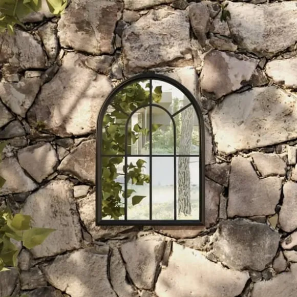 Trädgårdsspegel svart 60x45 cm järn för utomhusbruk