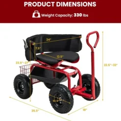 Trädgårdsvagn, 90×61×60 cm, Svart & Röd