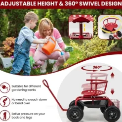 Trädgårdsvagn, 90×61×60 cm, Svart & Röd