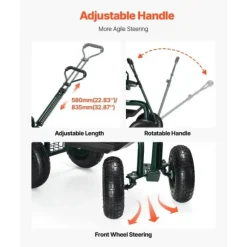 Trädgårdsvagn på Hjul, Rullande Modell med Vridbart Säte, Utdragbart Handtag, Förvaringslåda