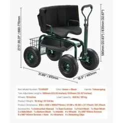 Trädgårdsvagn på Hjul, Rullande Modell med Vridbart Säte, Utdragbart Handtag, Förvaringslåda