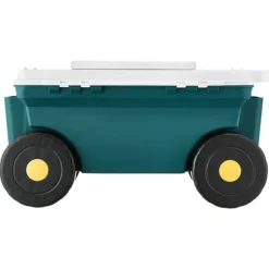 Trädgårdsvagn på hjul, Scootermodell med säte, 114 kg bärkapacitet, förvaringslåda och sittdyna