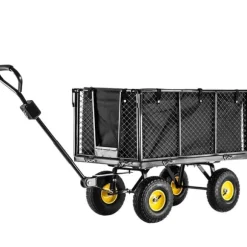Trädgårdsvagn, Pulverlackerat metallmaterial, 450 kg kapacitet, Mått 96x51x72 cm, Mönstrade hjul för stabilitet, Nätväggar med PVC-presenning
