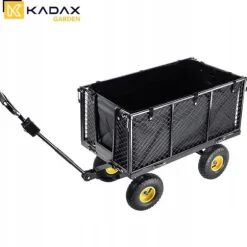 Trädgårdsvagn, Pulverlackerat metallmaterial, 450 kg kapacitet, Mått 96x51x72 cm, Mönstrade hjul för stabilitet, Nätväggar med PVC-presenning