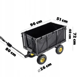 Trädgårdsvagn, Pulverlackerat metallmaterial, 450 kg kapacitet, Mått 96x51x72 cm, Mönstrade hjul för stabilitet, Nätväggar med PVC-presenning