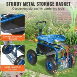 Trädgårdsvagn rullande arbetsstol, 76x45x96 cm, blå, stål