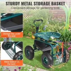 Trädgårdsvagn rullande arbetsstol, 76x45x96 cm, grön, stålkonstruktion