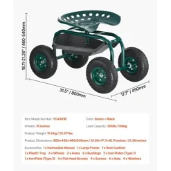 Trädgårdsvagn, 80x48,7x46/54 cm, Röd, Metall, Förvaring