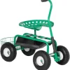 Trädgårdsvagn/verkstadsvagn med roterbar sits & korg, höjdjusterbar, 150 kg, grön, 81×44,5×46–59 cm