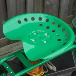 Trädgårdsvagn/verkstadsvagn med roterbar sits & korg, höjdjusterbar, 150 kg, grön, 81×44,5×46–59 cm