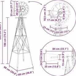 Trädgårdsvindkraftverk - vidaXL - Grå - Järn - 84x68x245 cm - Rostbeständig - Vädertålig