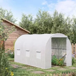 Trädgårdsväxthus - Utomhusmodell - 3,5 x 2 x 2 m - 6 nätfönster - Vit