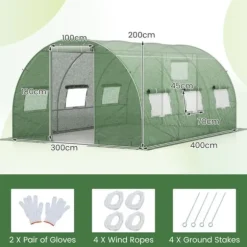 Trädgårdsväxthus, 600x300x200 cm/400x300x200 cm, Grön