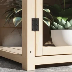 Trädrivbänk 2-stegs med dubbeldörr & takfönster, vindskydd, 103x61x103 cm, natur